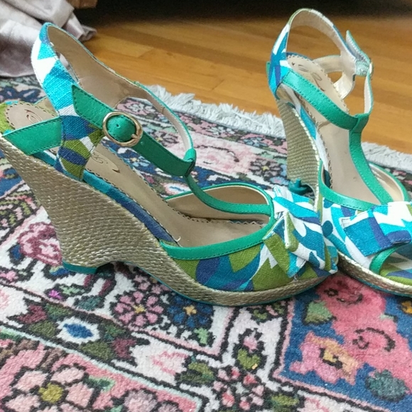 Poetic Licence blue bow wedges - Picture 2 of 3